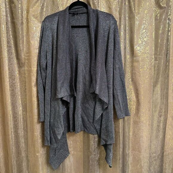 Torrid Gray Silver Cardigan Drape Front Lurex Sweater 2 2X 18/20 - Picture 1 of 9